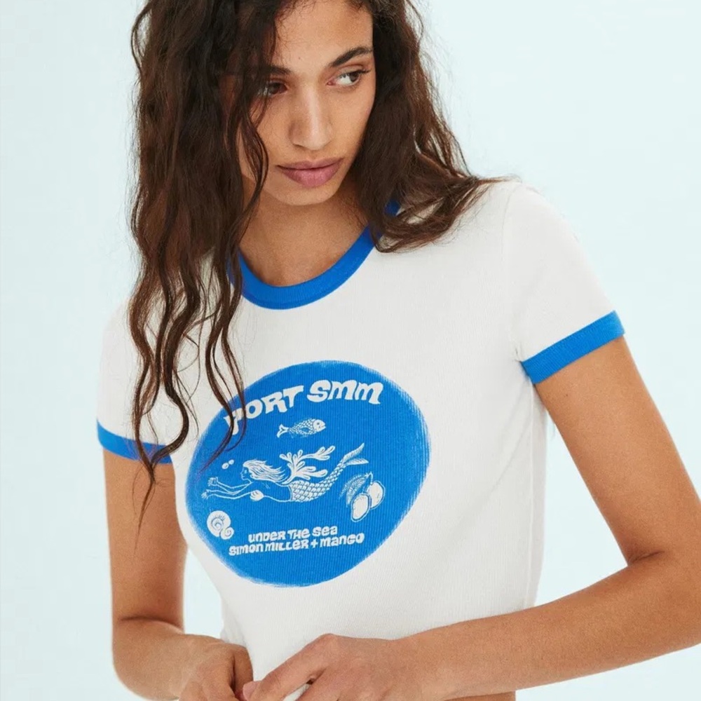 Simon Miller White Tank with Blue Mermaid Graphic